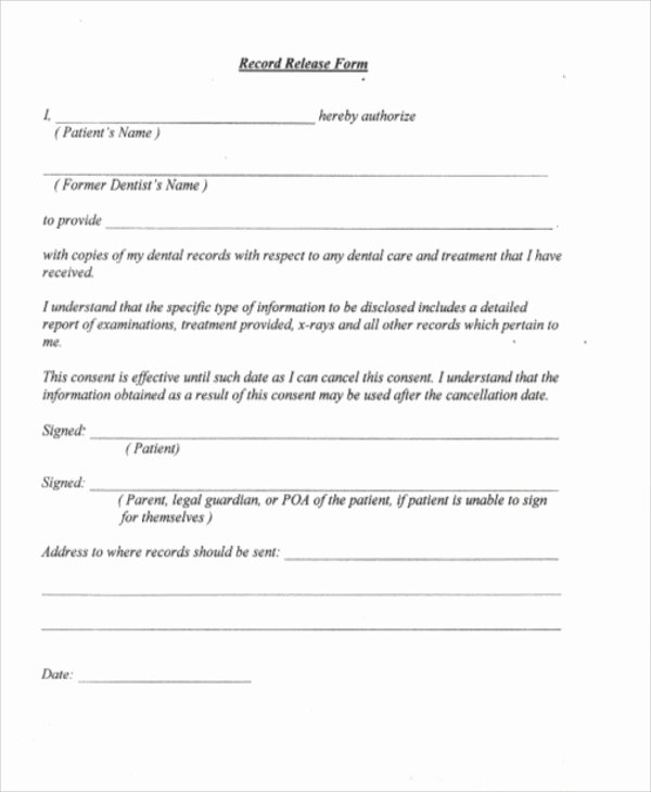 Record Release forms Best Of Sample Dental Records Release form 8 Examples In Word Pdf