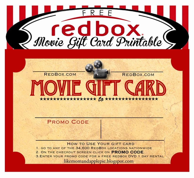 Redbox Gift Certificate Template Fresh Like Mom and Apple Pie Movie Gift Card Printable Free