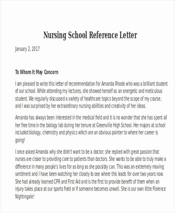 Reference Letter for Nurse Co Worker Unique 5 Letter Of Re Mendation for Nursing School Template