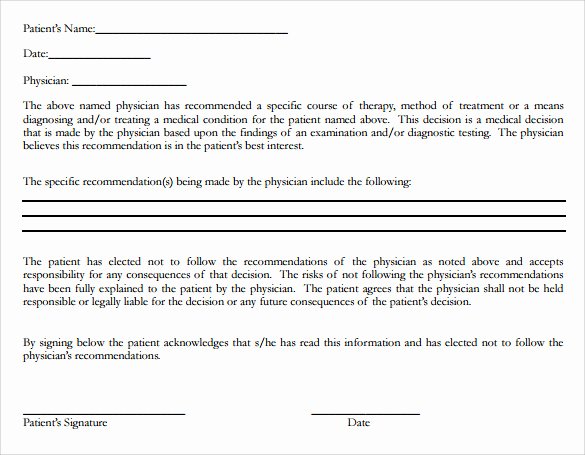 Refusal Of Treatment form Sample Inspirational 8 Against Medical Advice forms to Download