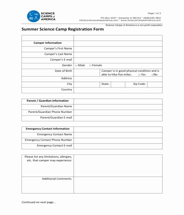 Registration form for Summer Camp Lovely Free 10 Printable Summer Camp Registration forms
