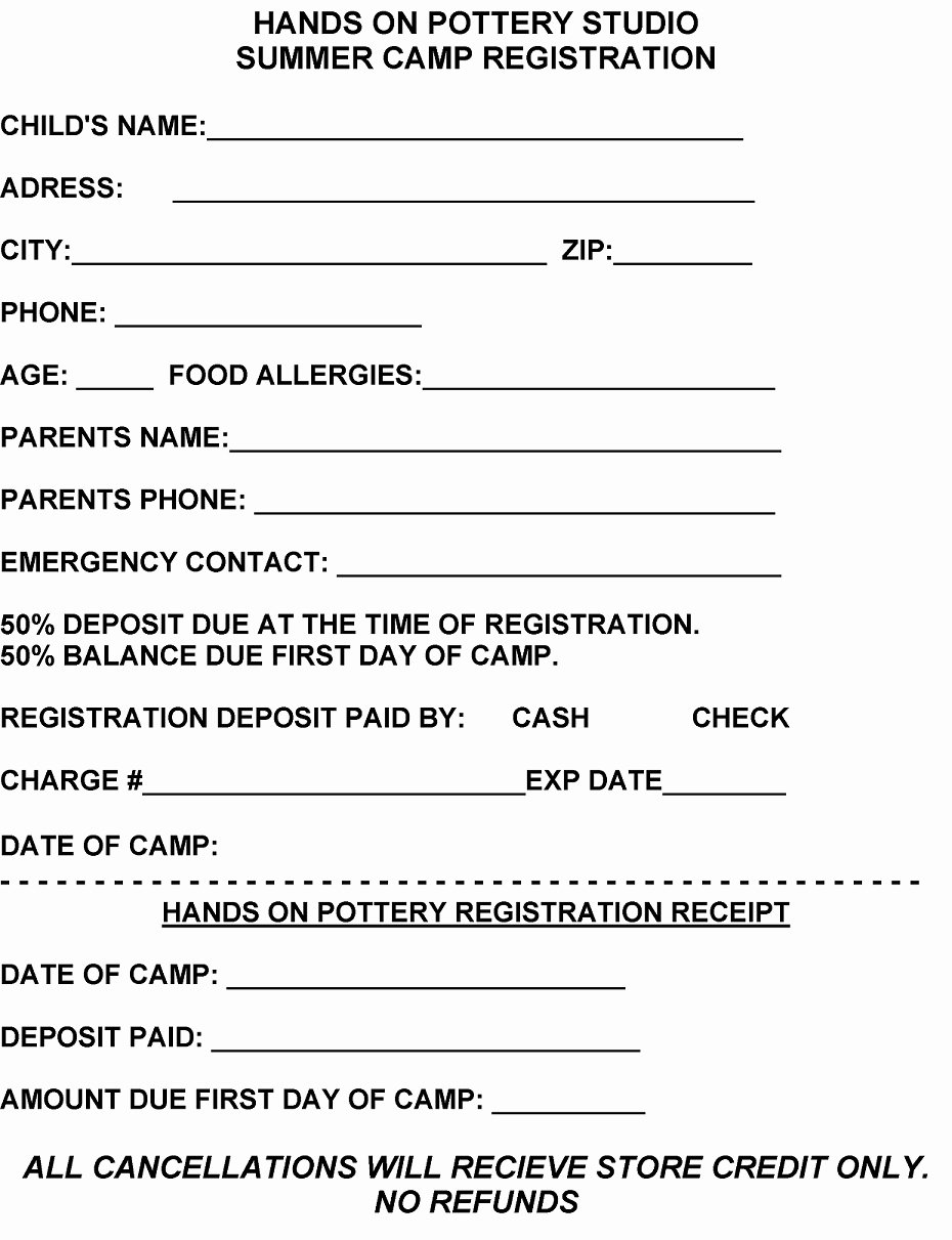 Registration form for Summer Camp Luxury Application form Registration form Camp Template