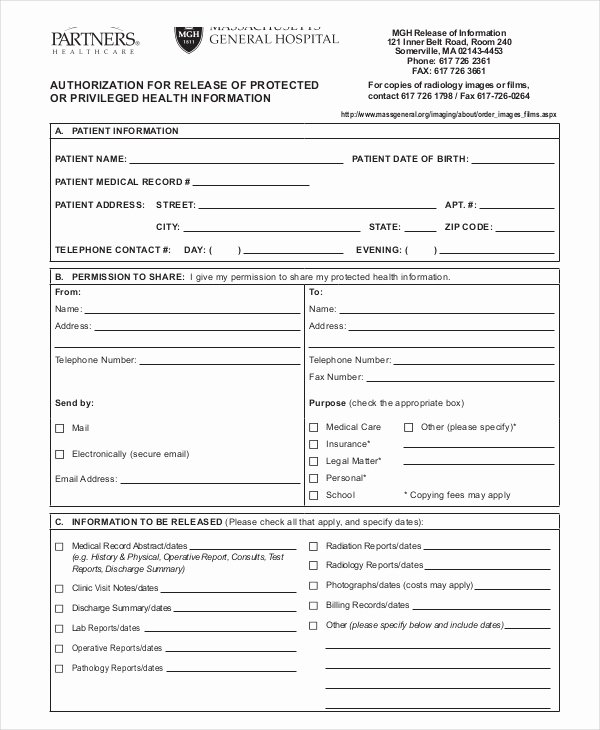 Release Of Medical Records form Beautiful 10 Medical Release forms Free Sample Example format