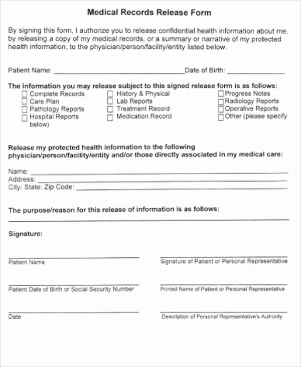 Release Of Medical Records form Fresh Medical Record Release form Sample 9 Examples In Word Pdf