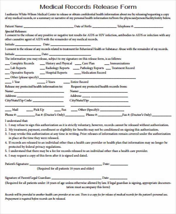 Release Of Medical Records form Inspirational Medical Record Release form Sample 9 Examples In Word Pdf