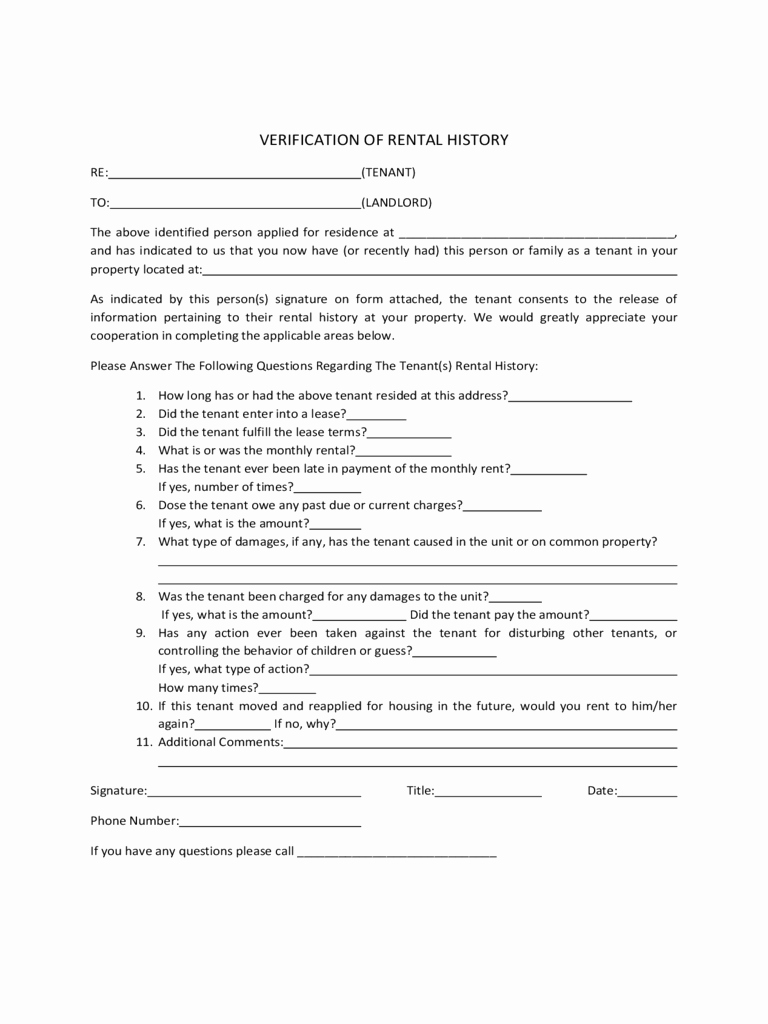 Rental History Letter Inspirational Rental History Verification form 2 Free Templates In Pdf