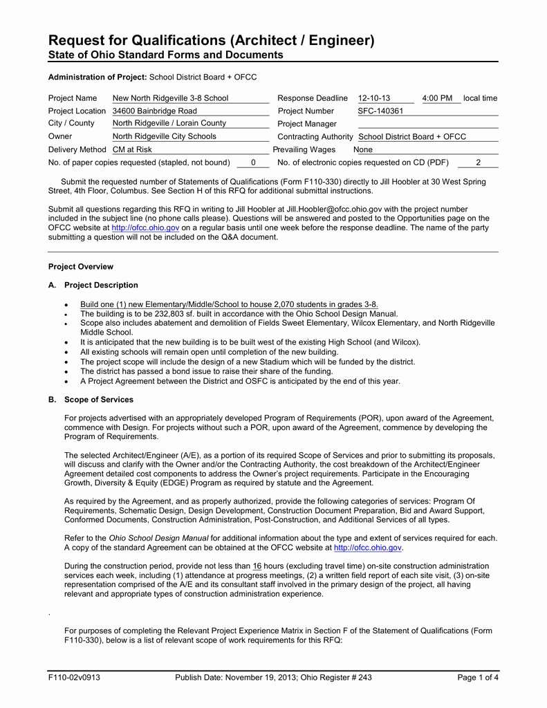 Request for Qualification Sample Unique Request for Qualifications Architect Engineer