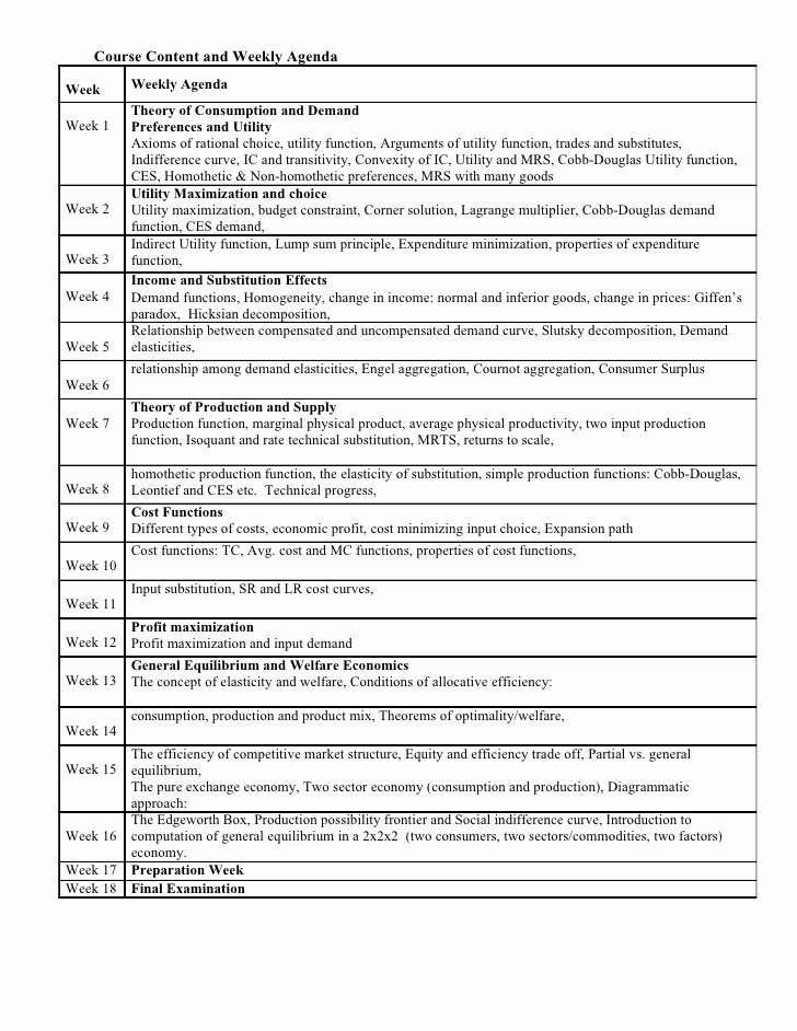 Research Agenda Sample Lovely Course Outline Microeconomic theory Ii
