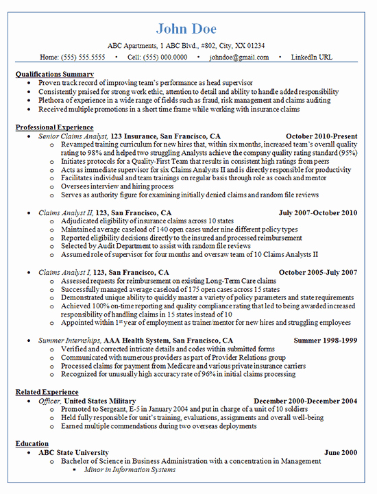 Resume for Promotion within Same Company Best Of Claims Analyst Resume Example Insurance and Finance