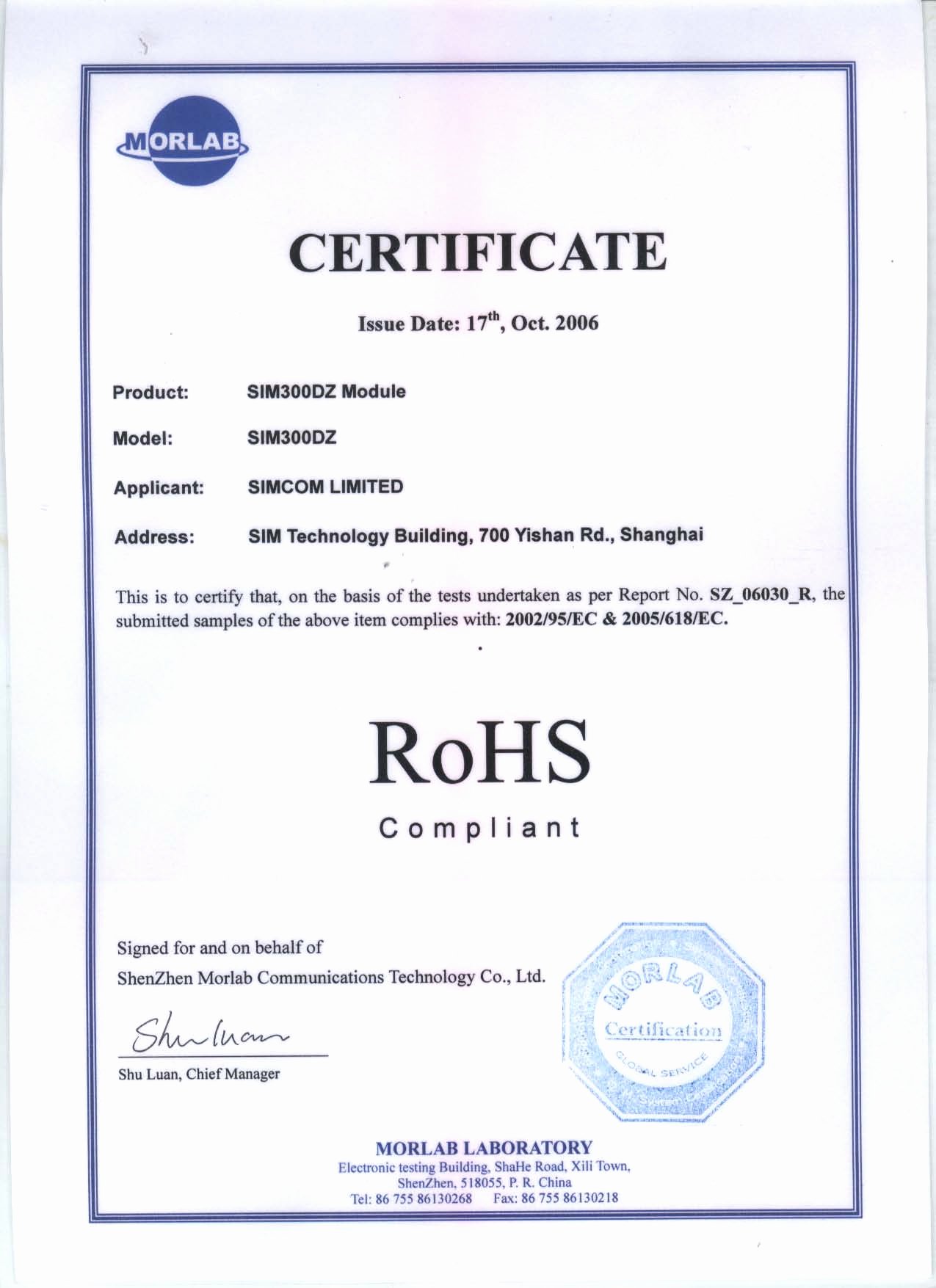 Rohs 2 Certificate Of Compliance Template Luxury Rohs Certificate for Gsm Module Meitrack Group