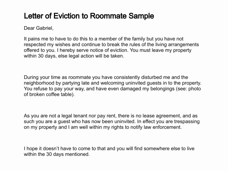 Roommate Eviction Letter Best Of Letter Of Eviction