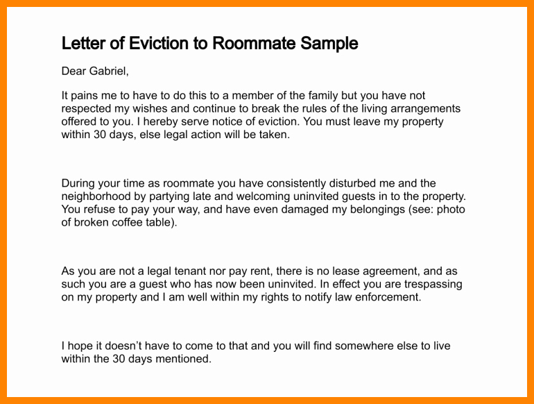 Roommate Eviction Notice Template Beautiful 5 Example Of Eviction Letter