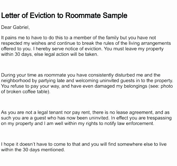 Roommate Eviction Notice Template Fresh Eviction Notice for Roommate Template