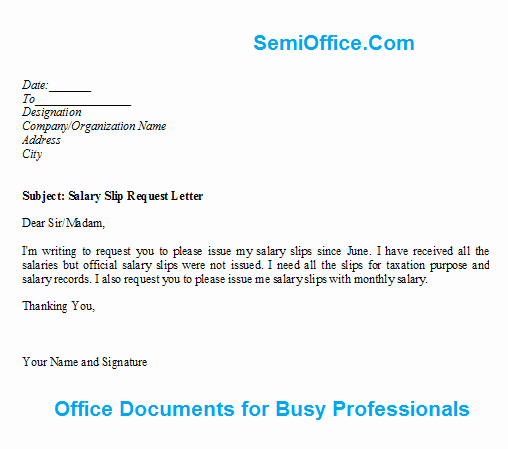 Salary Request Letter Fresh Salary Slip Request Letter format