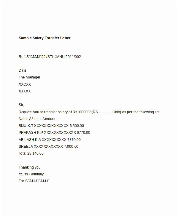 Salary Request Letter Unique Salary Transfer Letter Template 5 Free Word Pdf format