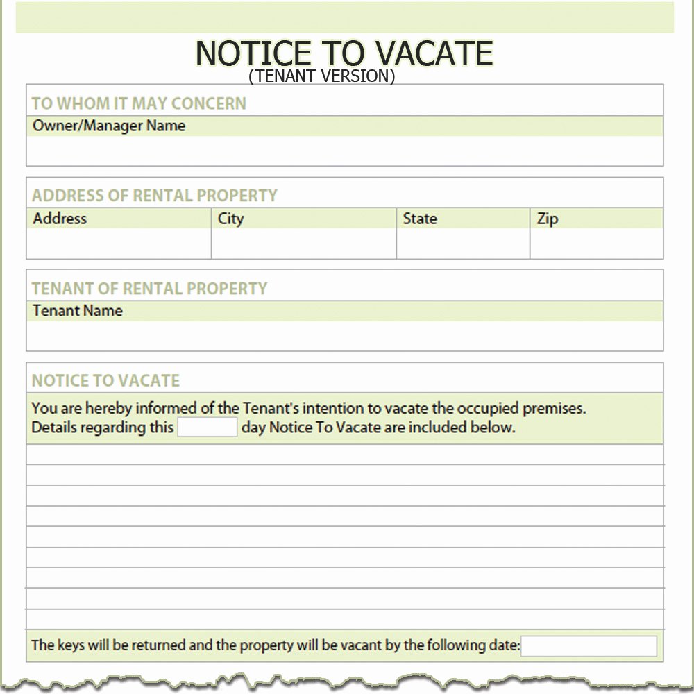Sample 30 Day Notice to Landlord California New California Tenant Notice to Vacate