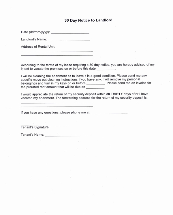 Sample 30 Day Notice to Landlord California New Download 30 Day Notice to Landlord for Free formtemplate