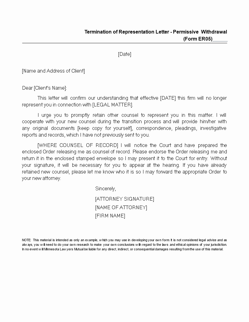 Sample attorney Letter Of Representation Elegant Termination Of Representation Letter