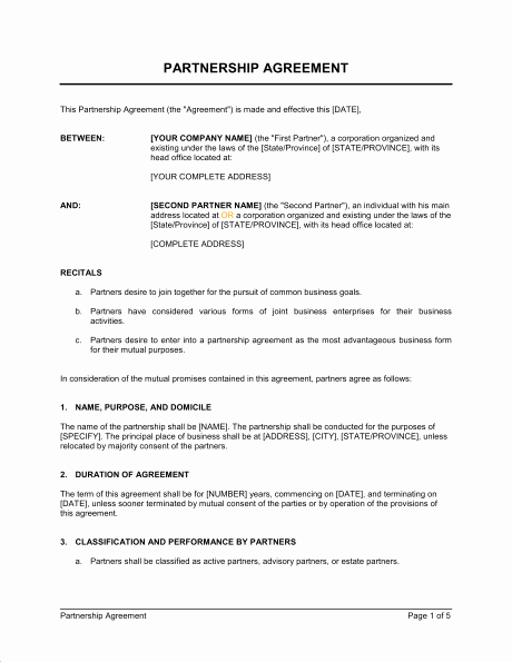 Sample Business Contracts Elegant Partnership Agreement Sample