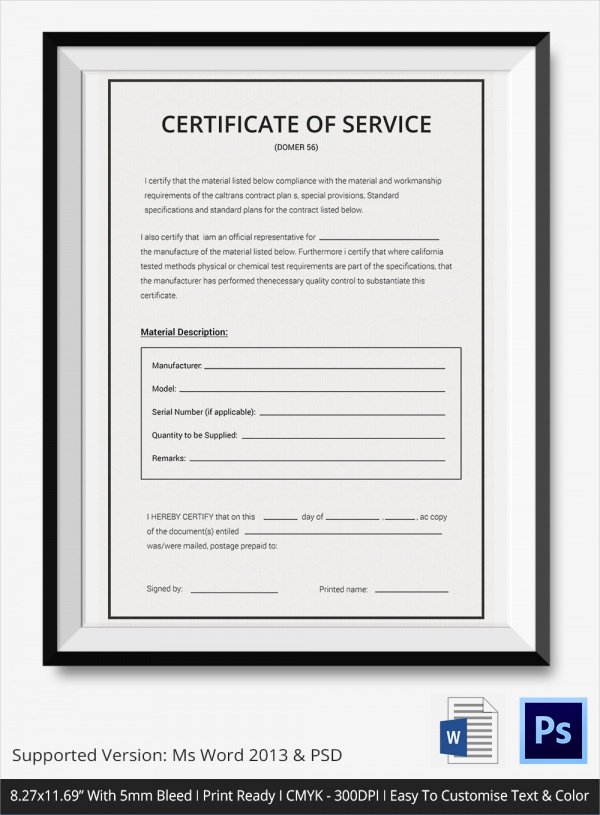 Sample Certificate Of Service Awesome Sample Certificate Of Service Template 20 Documents In