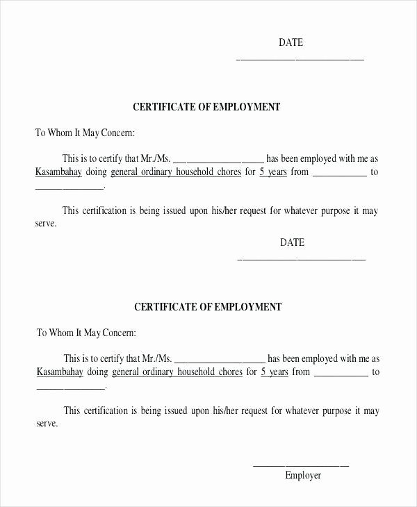 Sample Certificate Of Service Elegant 10 Employment Certification form Sample Free Sample