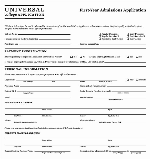 Sample College Applications Beautiful 15 College Application Templates Pdf Doc
