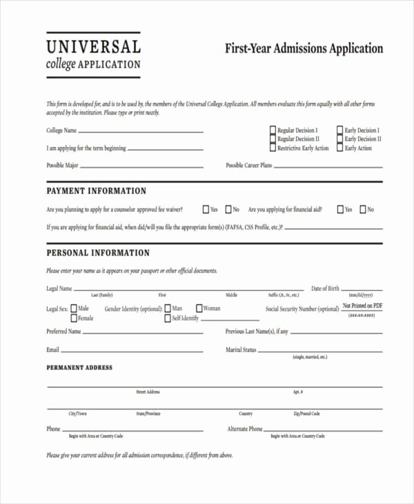 Sample College Applications Beautiful Free 7 College Application Examples &amp; Samples In Pdf