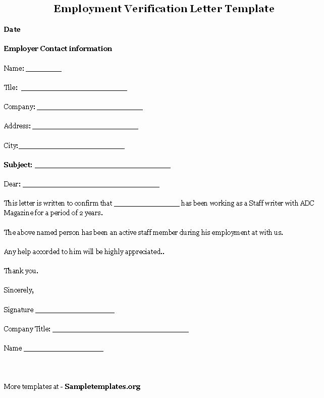 Sample Employment Verification Letter for Visa Beautiful Free Printable Letter Employment Verification form