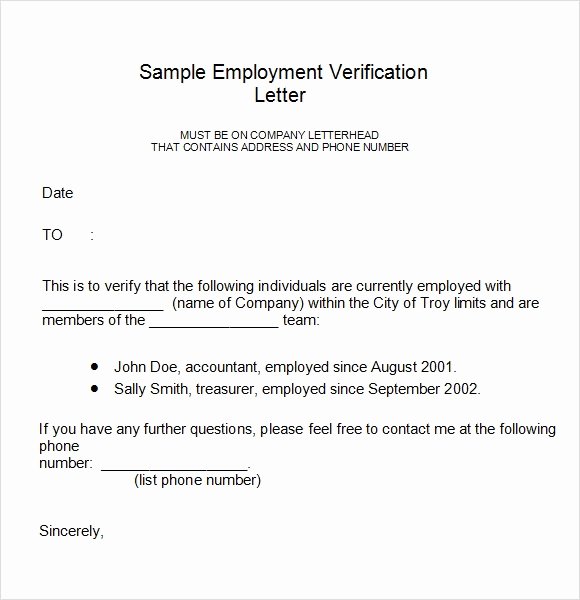 Sample Employment Verification Letter for Visa Inspirational Employment Verification Letter 7 Download Documents In