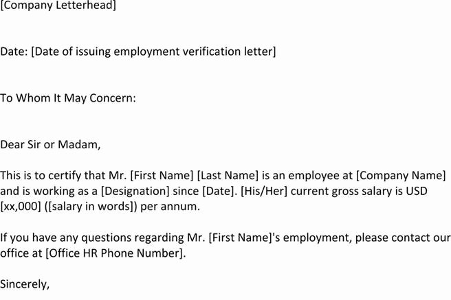 Sample Employment Verification Letter for Visa Unique 4 Employment Verification Letter Template Free Download