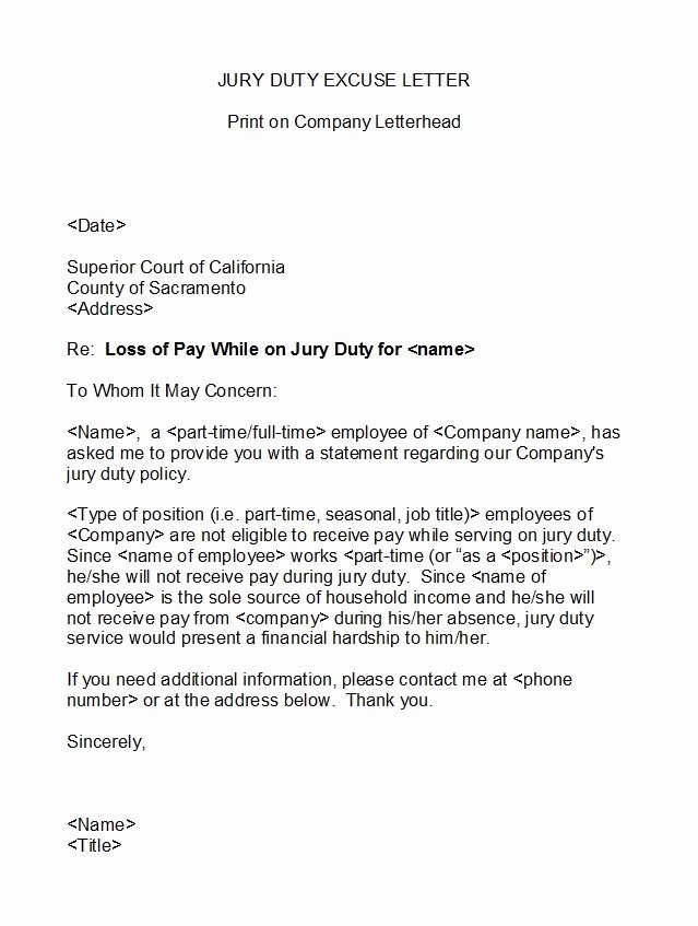 Sample Jury Excuse Letter New 33 Best Jury Duty Excuse Letters [ Tips] Template Lab