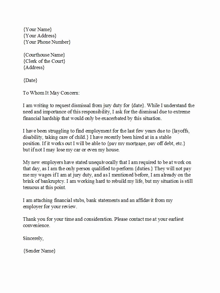 Sample Jury Excuse Letter Unique How to Write A Hardship Letter for Jury Duty