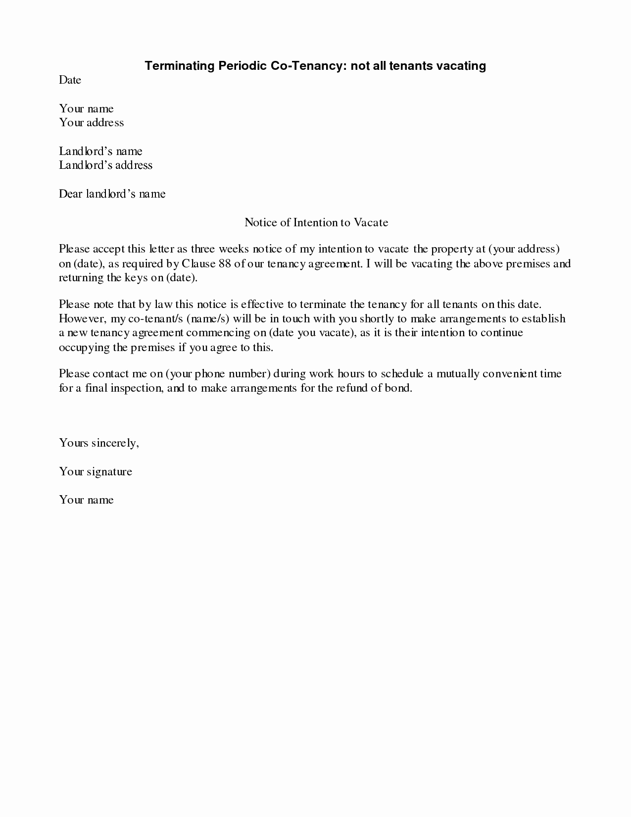 Sample Landlord Letters to Tenants Lovely Best S Of Landlord Notice to Tenant to Vacate Letter