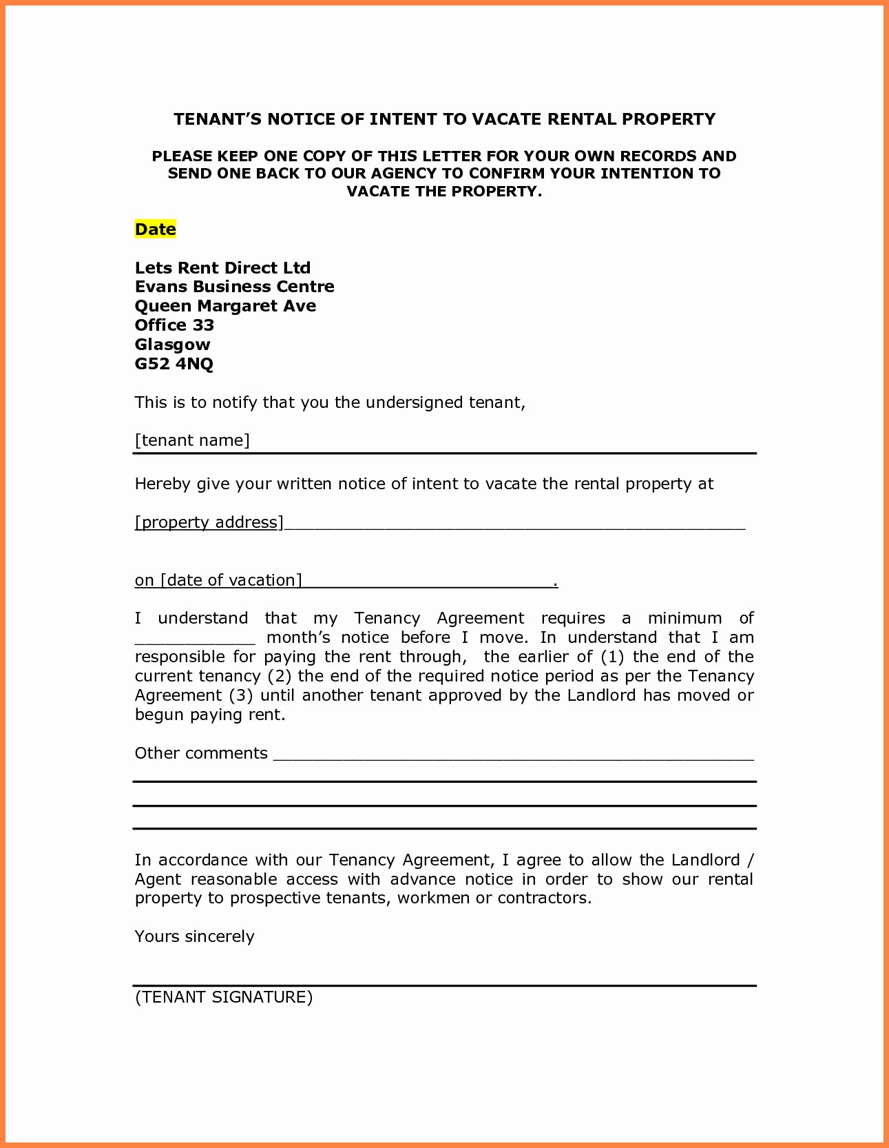 Sample Landlord Letters to Tenants Lovely Notice to Vacate Apartment Letter Template Samples
