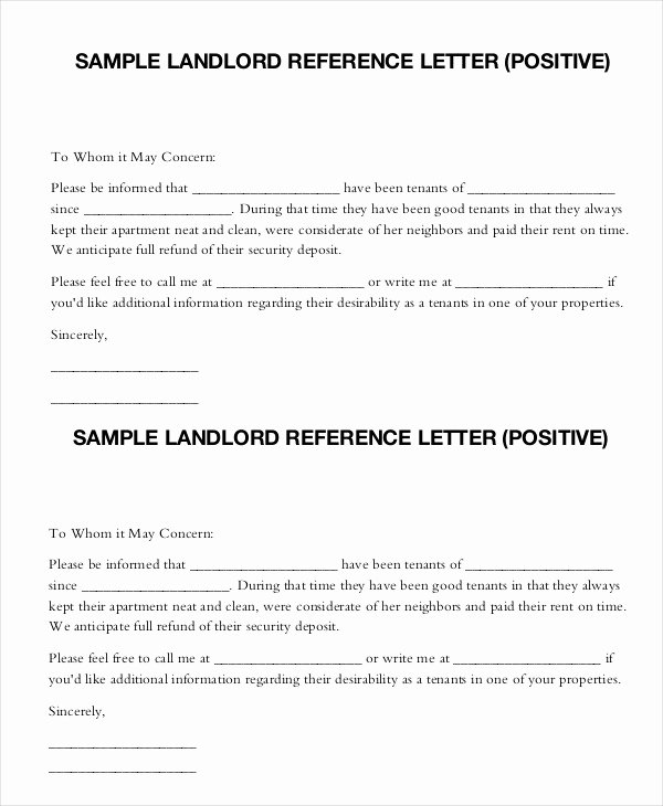 Sample Landlord Letters to Tenants New Landlord Reference Letter 5 Free Sample Example