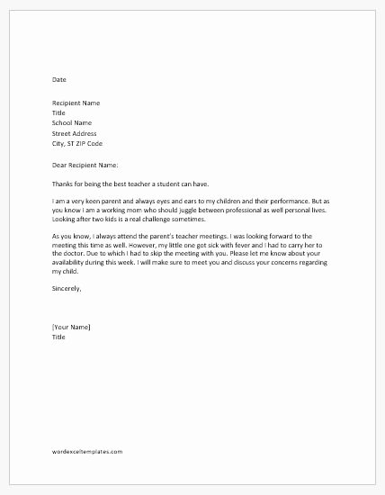 Sample Letter Of Apology for Not attending An event Beautiful Excuse Letter for Not attending Ptm In School