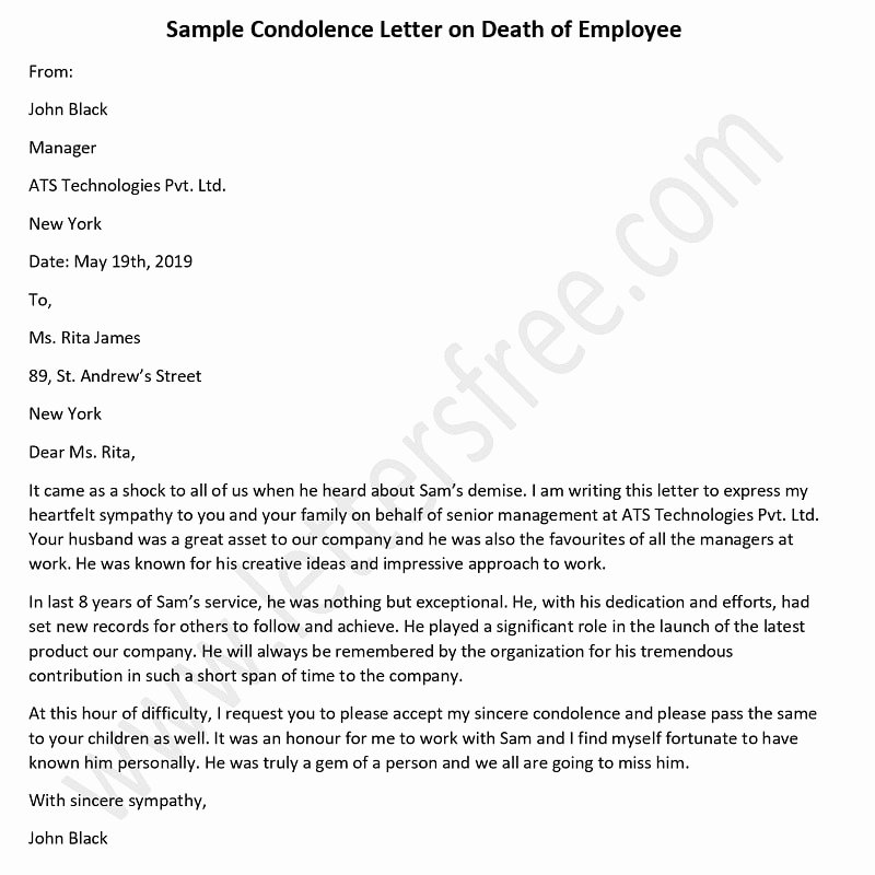 Sample Letter Of Death Notification to Friends Best Of New Employee Announcement Letter Free Letters
