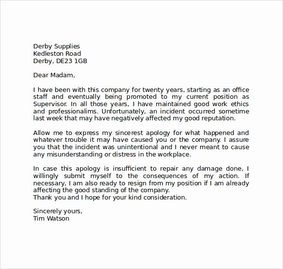 Sample Letter Of Explanation for Mistake Lovely 9 Apology Letters for Mistake Pdf Word