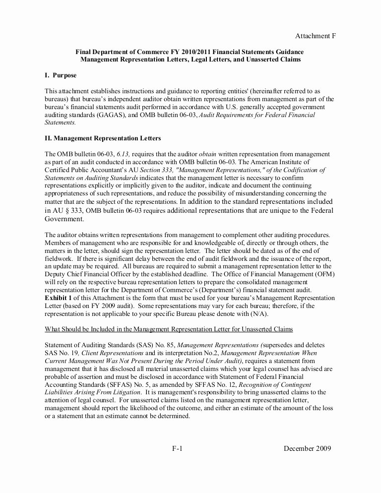 Sample Letter Of Representation Elegant attachment F Management Representation and Legal Letters