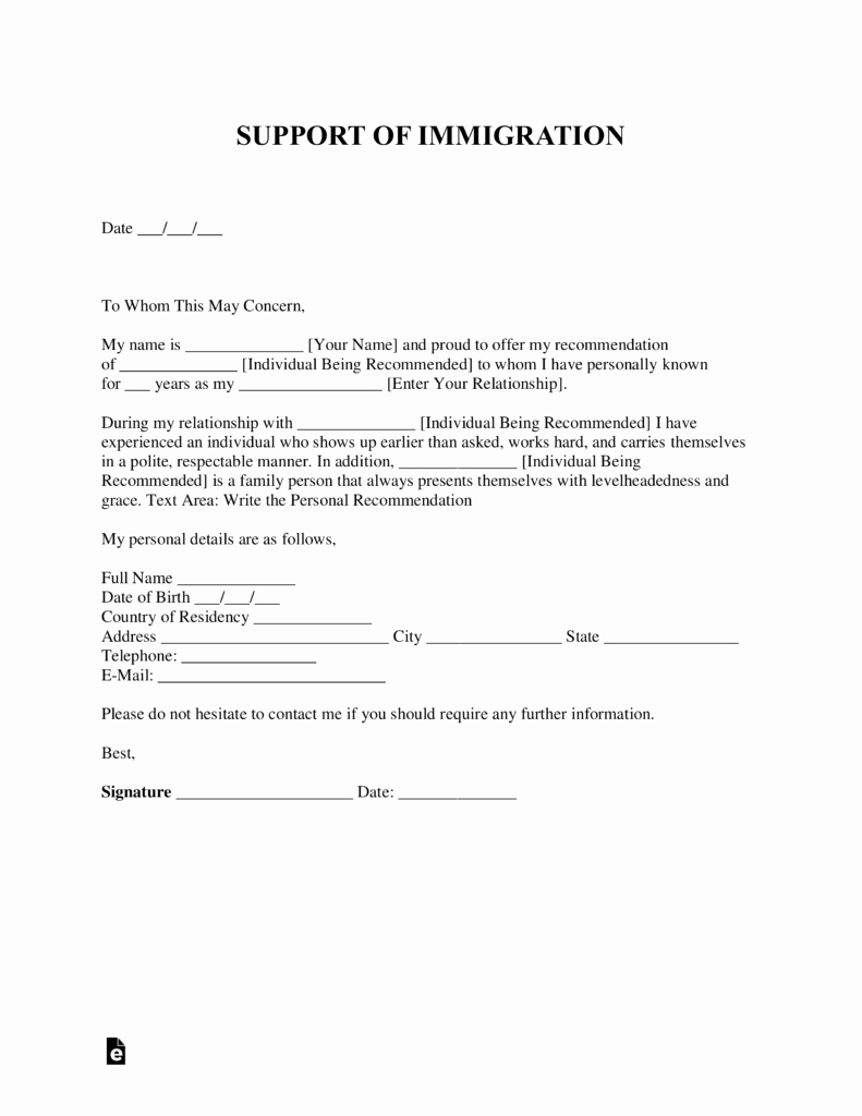 Sample Of Support Letter for Immigration Unique Free Character Reference Letter for Immigration Template