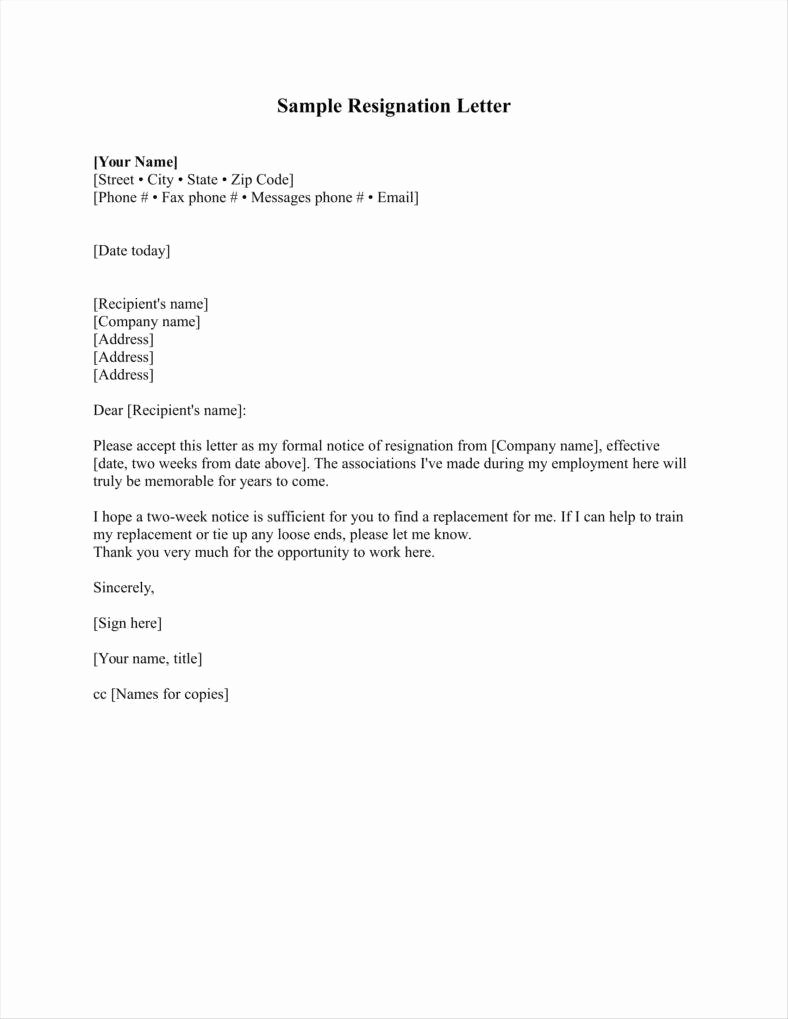 Sample Of Two Weeks Notice Letter Fresh 33 Simple Resign Letter Templates Free Word Pdf Excel