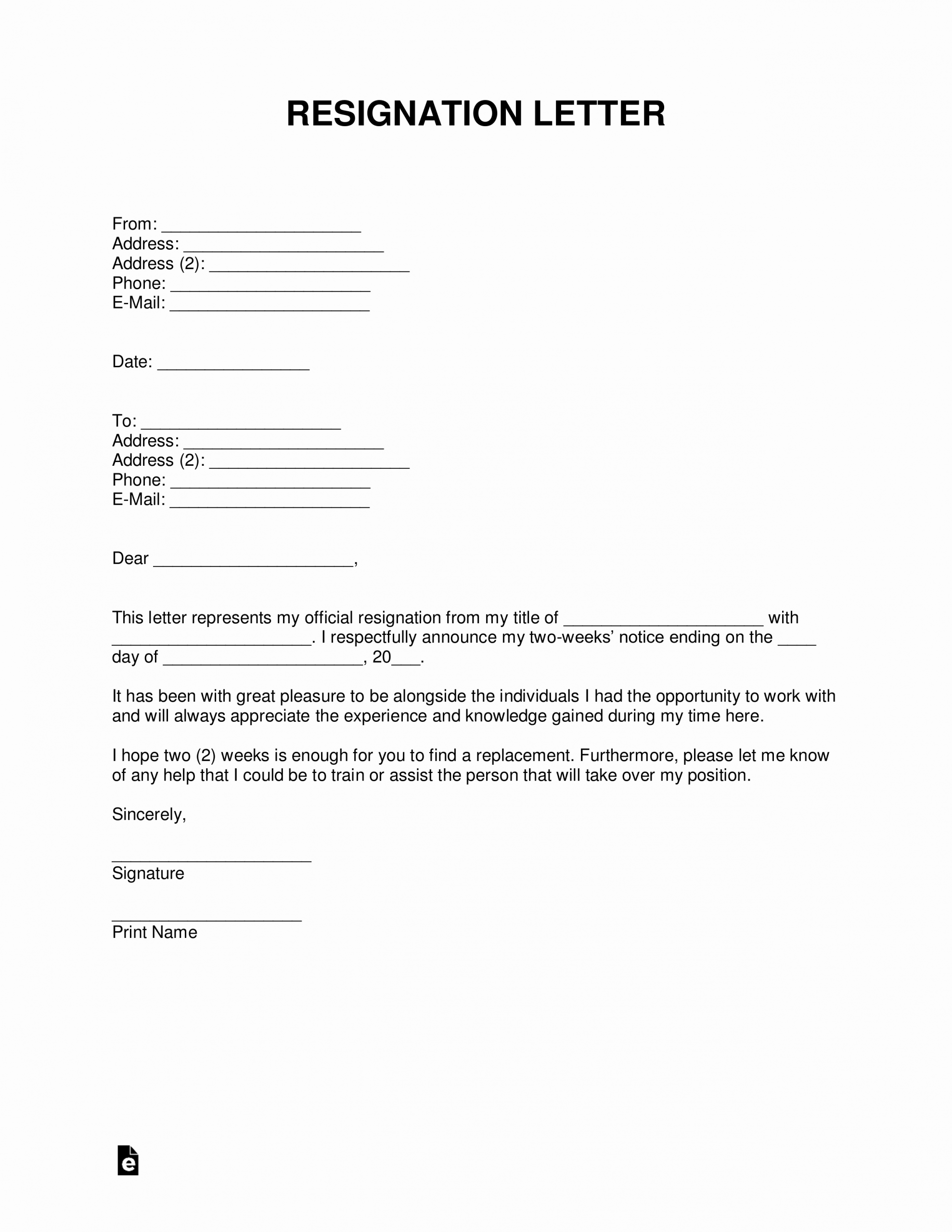 Sample Of Two Weeks Notice Letter Lovely Two 2 Weeks’ Notice Resignation Letter Template – with