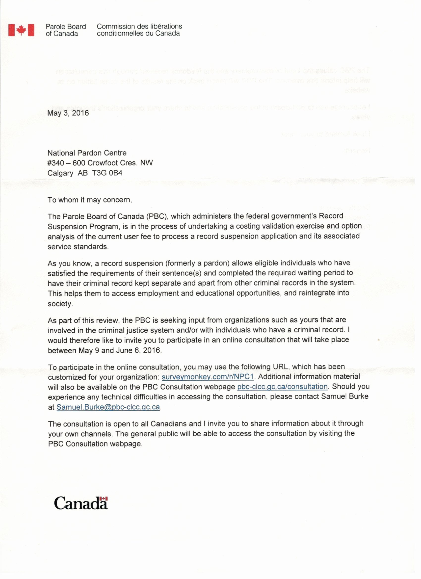 Sample Pardon Letter Fresh Letter From the Parole Board Of Canada