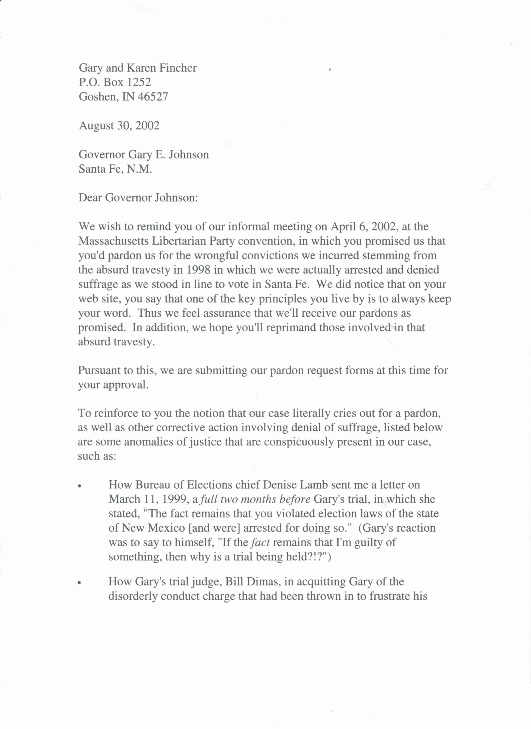 Sample Pardon Letters Elegant Gop Presidential Hopeful Gary Johnson A Core Trust issue