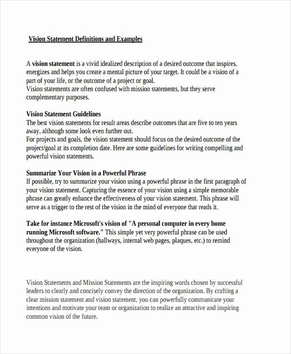Sample Personal Vision Statement New Free 51 Statement Examples In Pdf