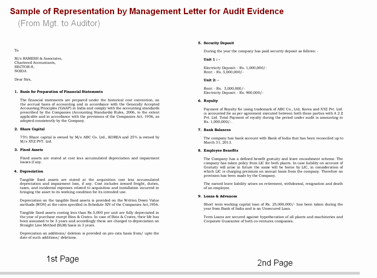Sample Representation Letter Unique Represent by Management Aas 11