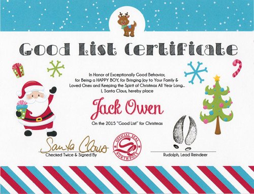 Santa Gift Certificate Template New Santa S Whimsical Good List Certificate Santa Claus
