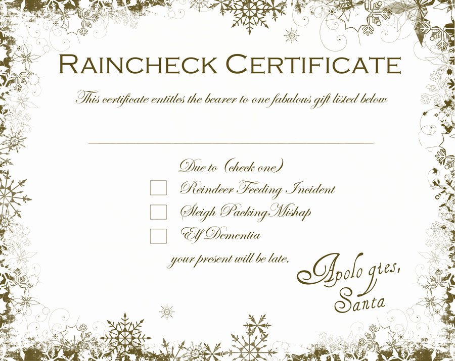 Santa Gift Certificate Template Unique Santa Raincheck Certificate Free Able – Dabbled