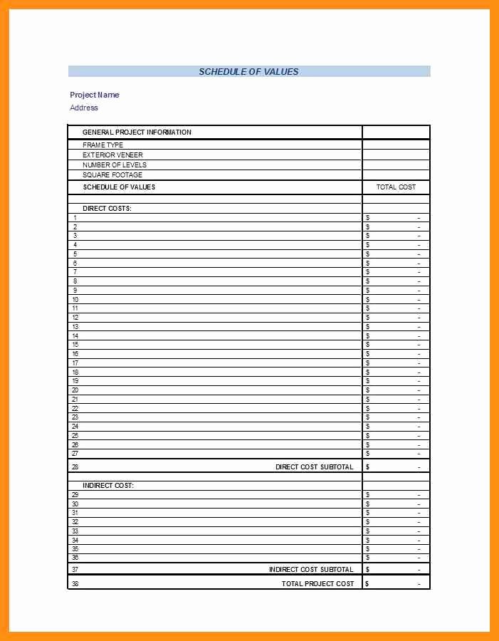 Schedule Of Values Construction Example Lovely Schedule Values Template – Printable Receipt Template