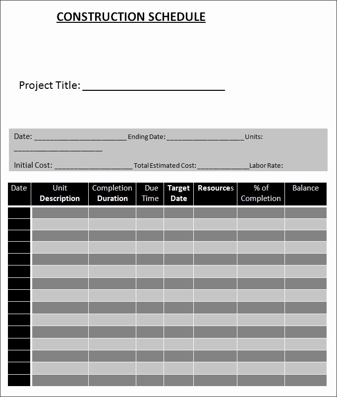 Schedule Of Values Template Construction Fresh Mercial Construction Schedule Template